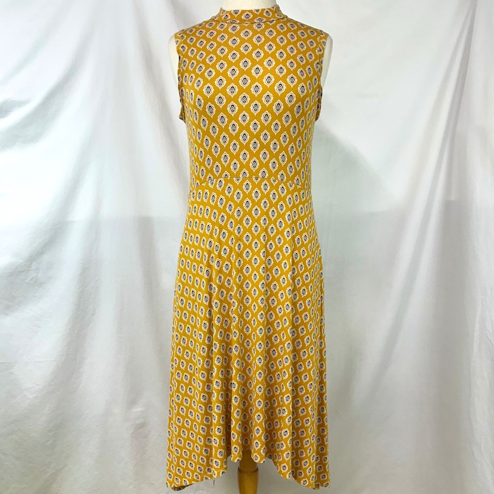 MAEVE ANTHROPOLOGIE Palais Swing Dress Yellow Geometric Womens S Stretch Pockets